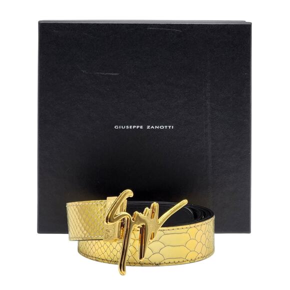 Giuseppe Zanotti Logo Crocodile Leather Belt Gold One Size - NWB $495 - Picture 1 of 5